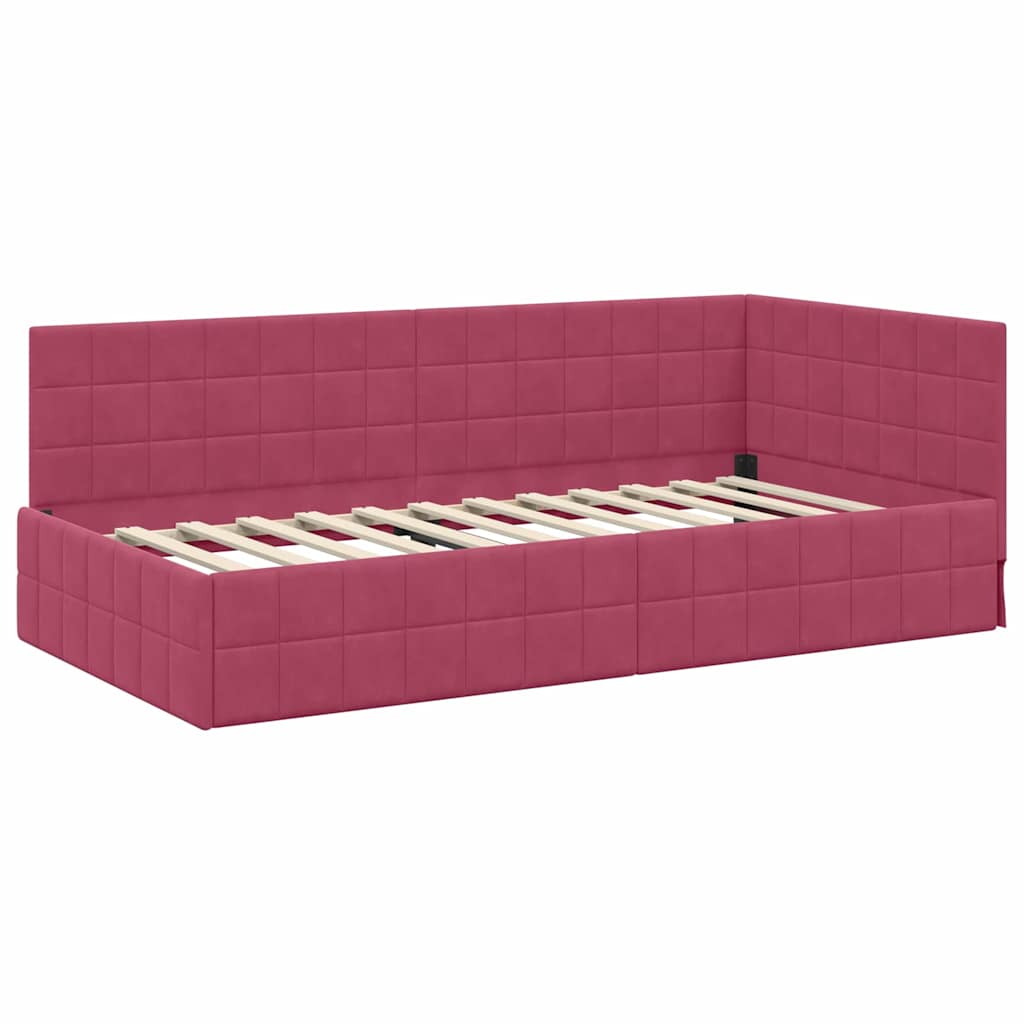 Cadre de lit d'angle Rouge bordeaux 90 x 190 cm Velours - XIOS
