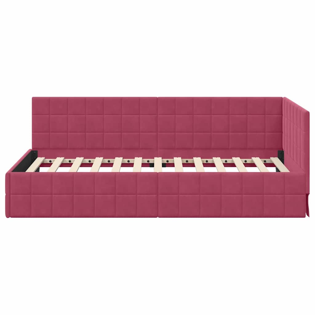 Cadre de lit d'angle Rouge bordeaux 90 x 190 cm Velours - XIOS