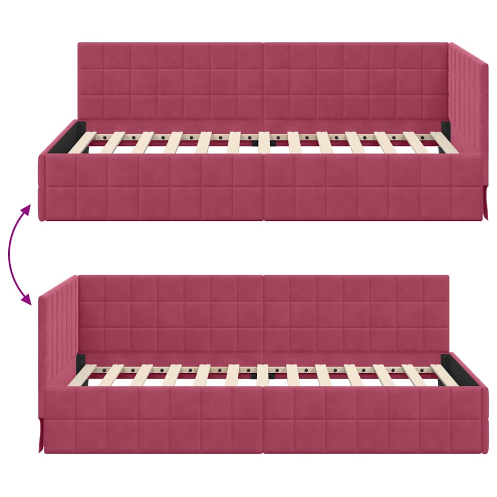 Cadre de lit d'angle Rouge bordeaux 90 x 190 cm Velours - XIOS
