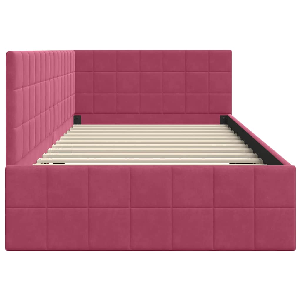 Cadre de lit d'angle Rouge bordeaux 90 x 190 cm Velours - XIOS