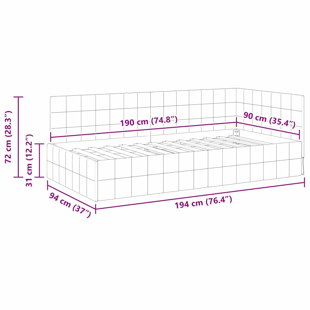 Cadre de lit d'angle Jaune 90 cm x 190 cm Velours - XIOS