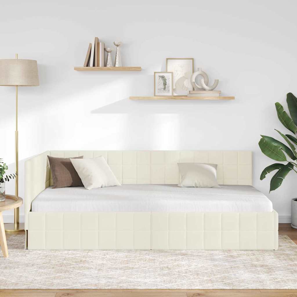 Cadre de lit d'angle avec tête de lit Crème 90 x 190 cm Velours - XIOS