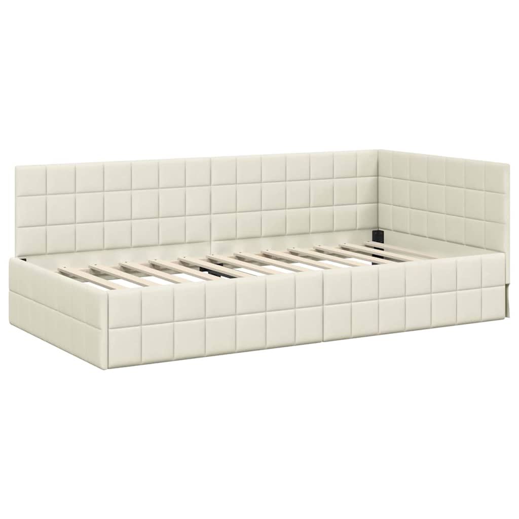 Cadre de lit d'angle avec tête de lit Crème 90 x 190 cm Velours - XIOS
