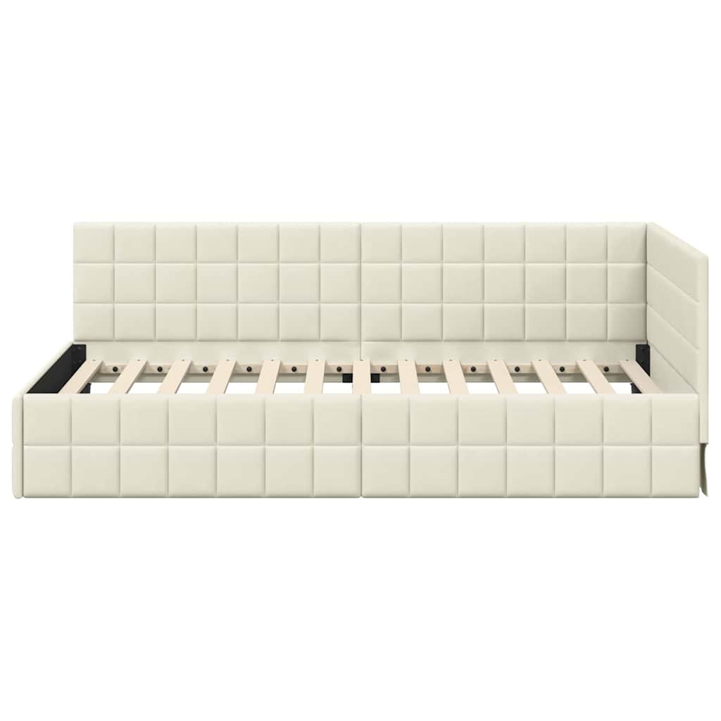 Cadre de lit d'angle avec tête de lit Crème 90 x 190 cm Velours - XIOS