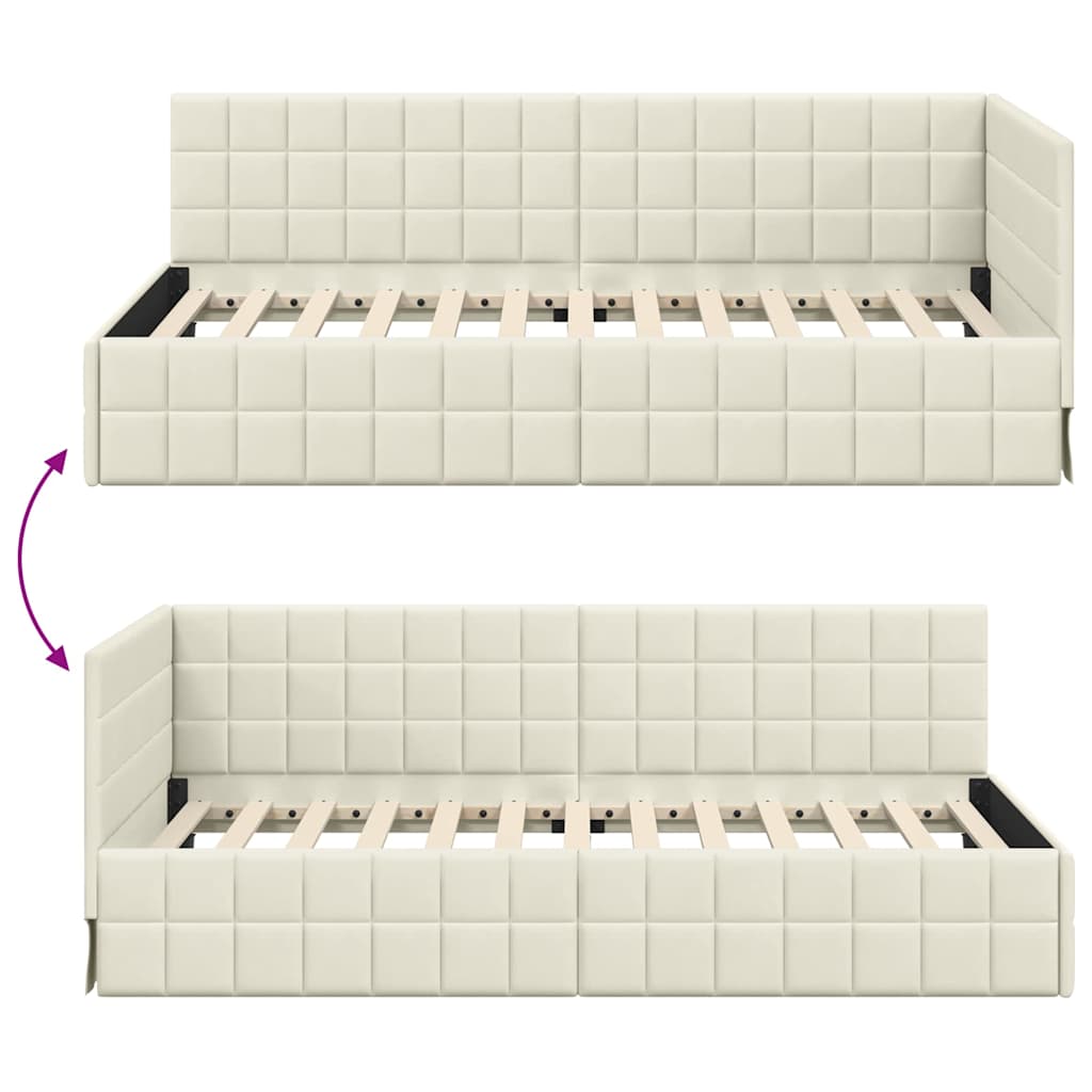 Cadre de lit d'angle avec tête de lit Crème 90 x 190 cm Velours - XIOS