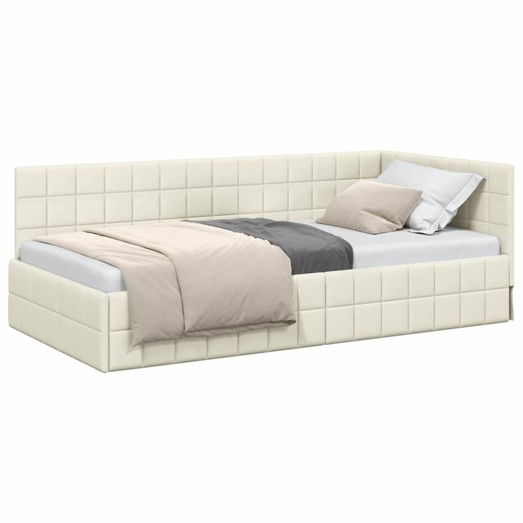 Cadre de lit d'angle avec tête de lit Crème 90 x 190 cm Velours - XIOS