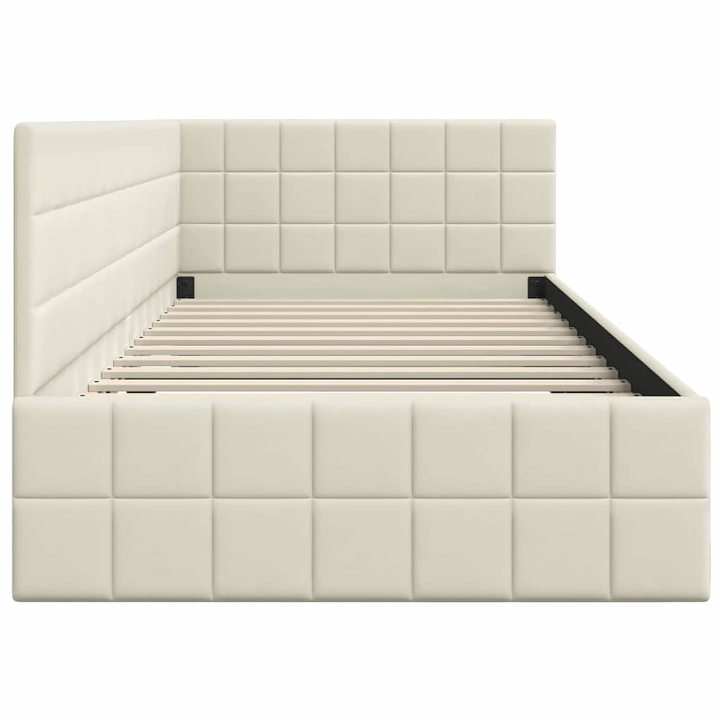 Cadre de lit d'angle avec tête de lit Crème 90 x 190 cm Velours - XIOS