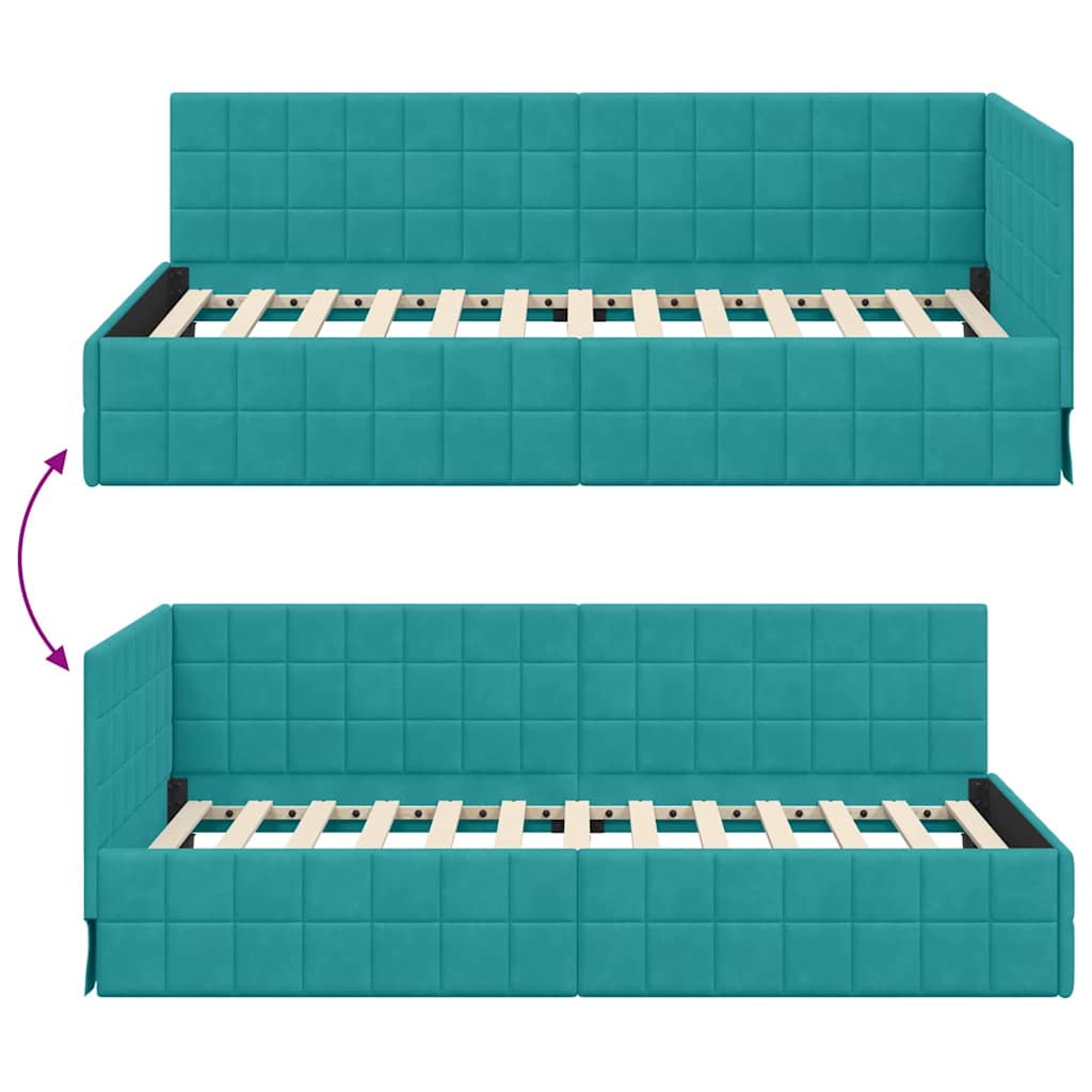 Cadre de lit d'angle Turquoise 90 cm x 190 cm Velours - XIOS
