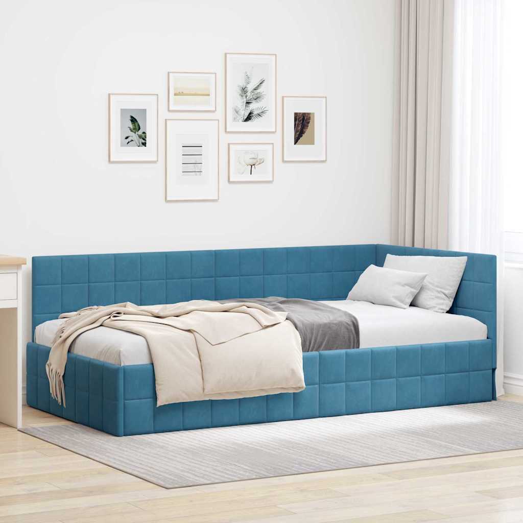 Cadre de lit d'angle Bleu 90 cm x 200 cm Velours - XIOS