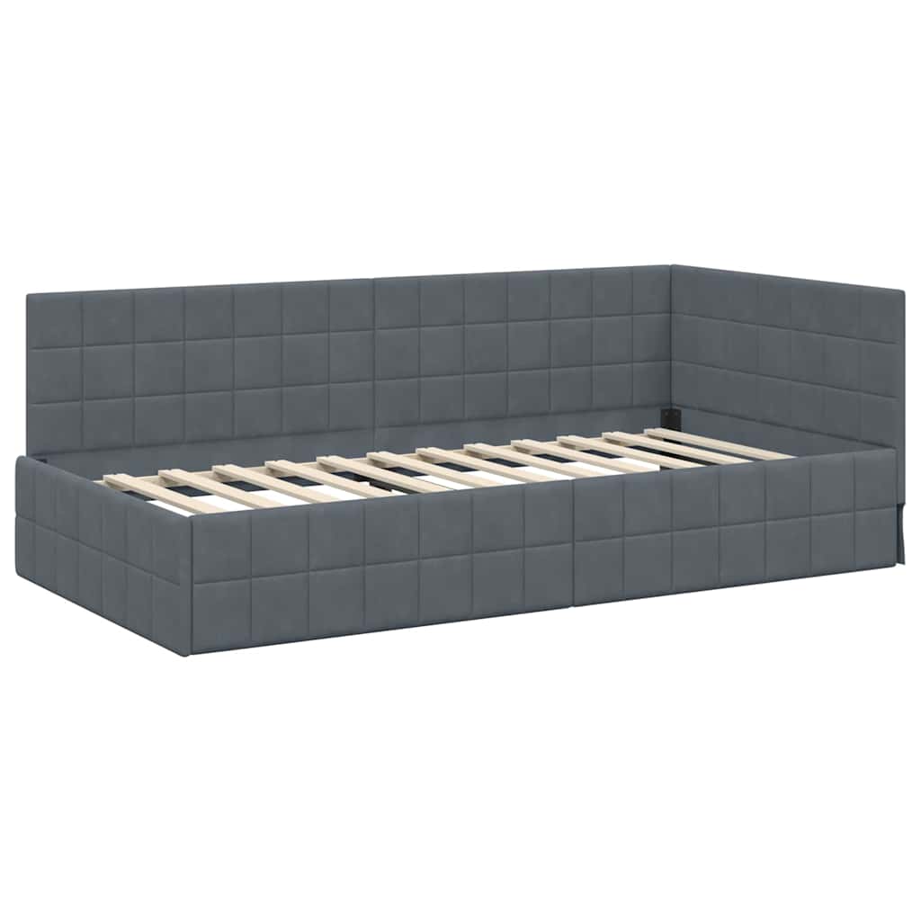 Cadre de lit d'angle Gris foncé 90 cm x 200 cm Velours