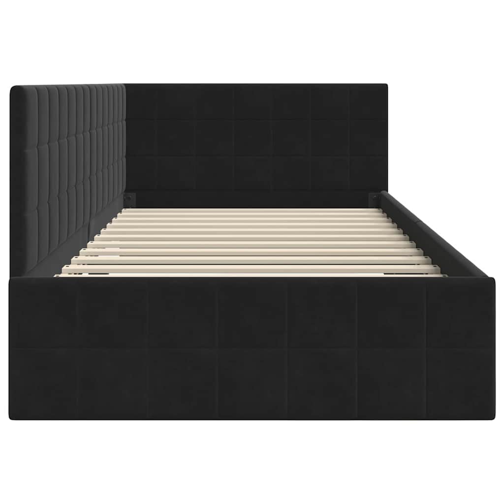 Cadre de lit d'angle Noir 90 cm x 200 cm Velours