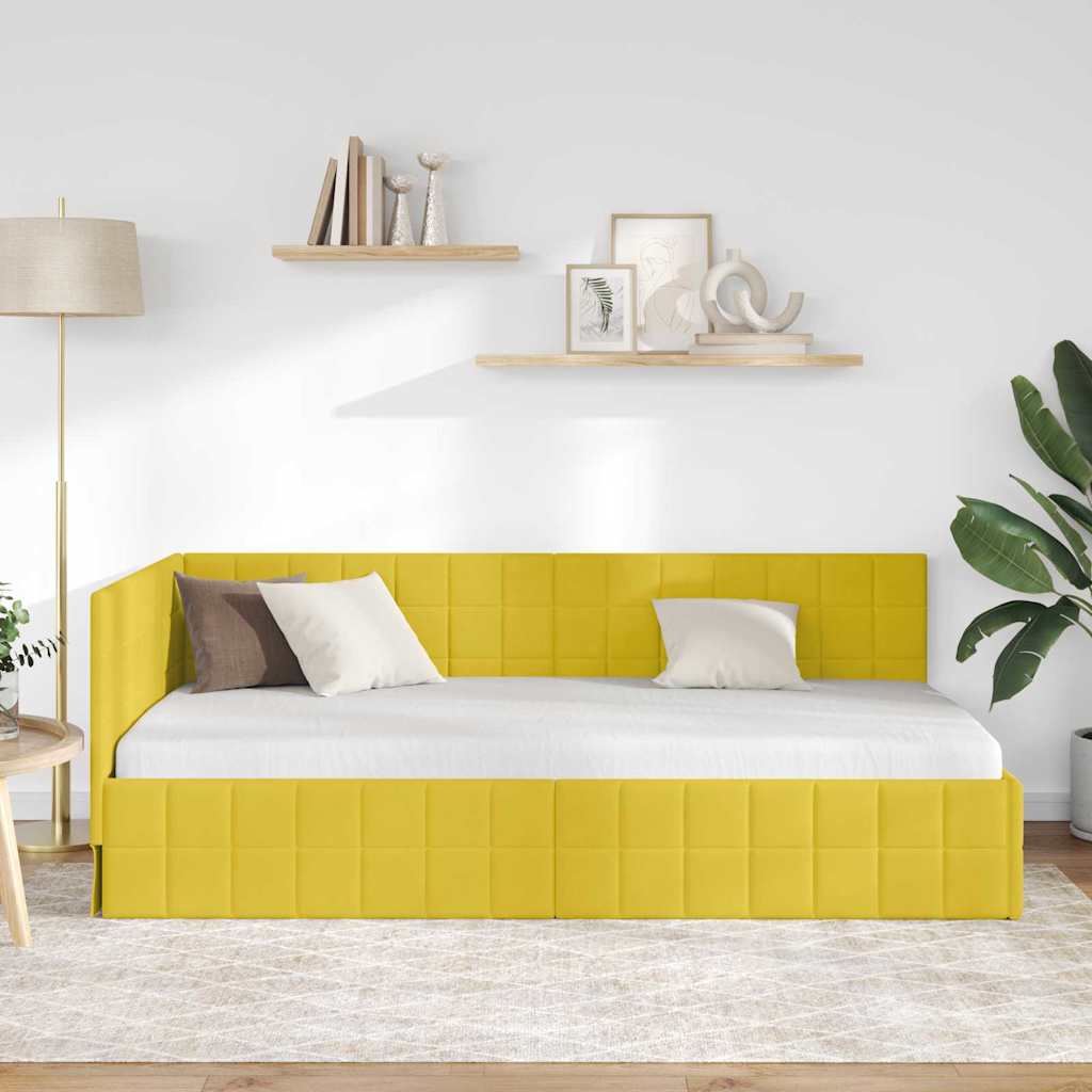 Cadre de lit d'angle avec tête de lit Jaune 90 x 200 cm Velours - XIOS