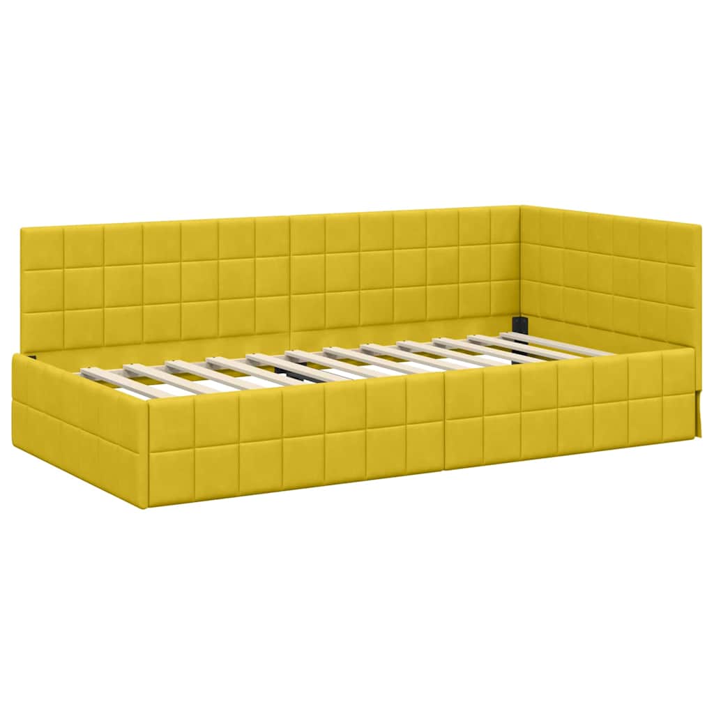Cadre de lit d'angle avec tête de lit Jaune 90 x 200 cm Velours - XIOS