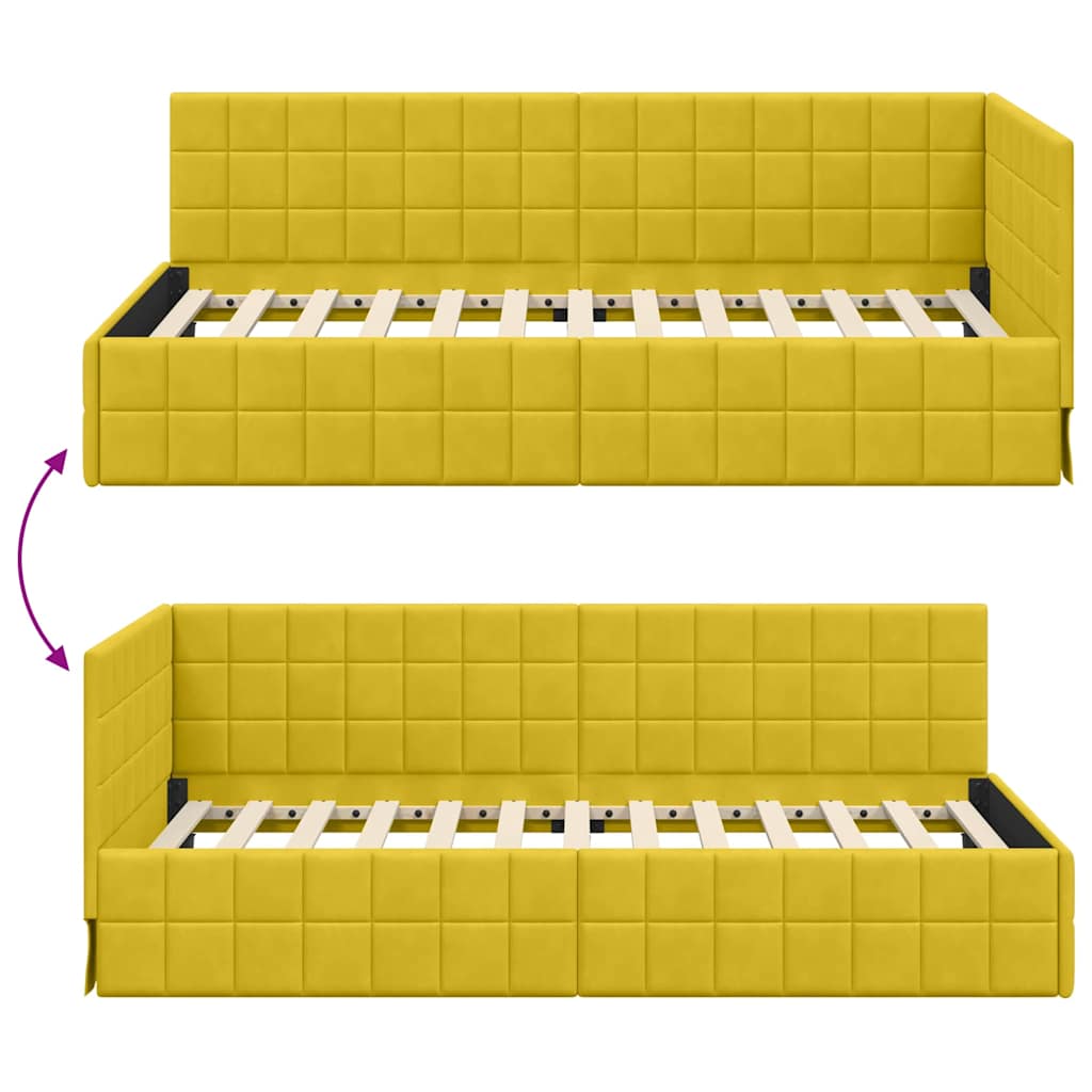 Cadre de lit d'angle avec tête de lit Jaune 90 x 200 cm Velours - XIOS