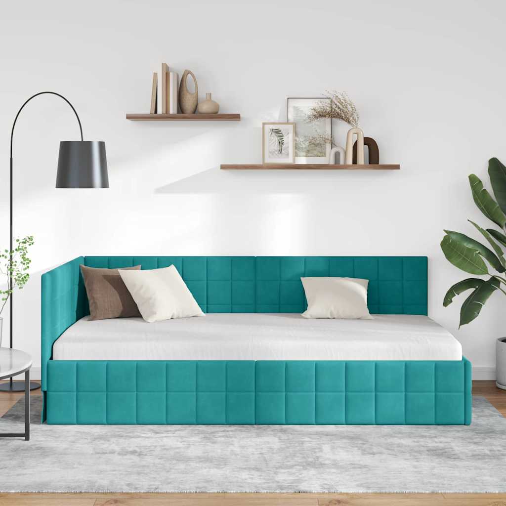 Cadre de lit d'angle Turquoise 90 cm x 200 cm Velours - XIOS