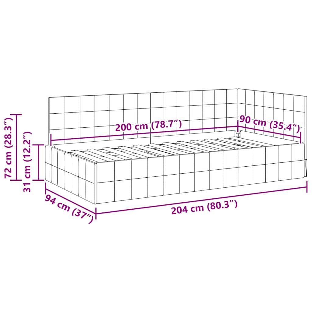 Cadre de lit d'angle Turquoise 90 cm x 200 cm Velours - XIOS