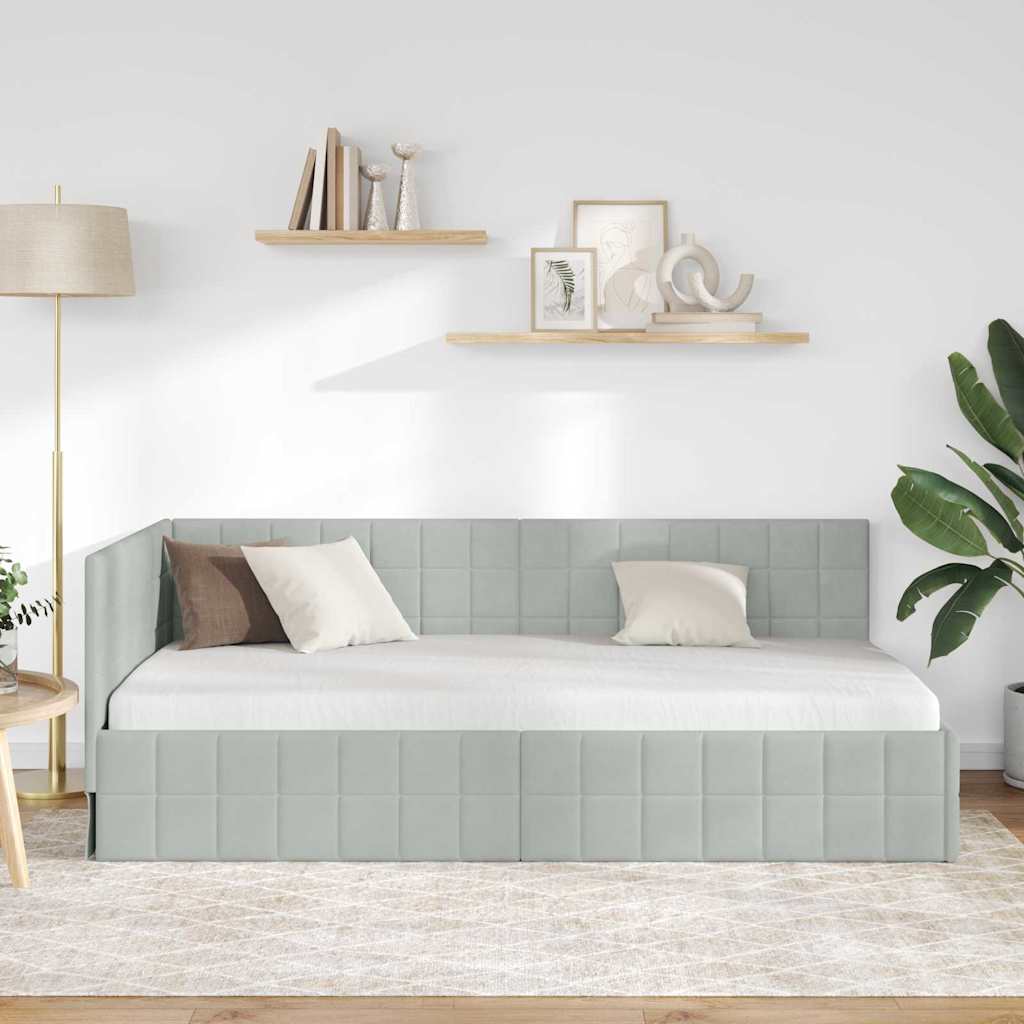 Cadre de lit d'angle Gris clair 100 cm x 200 cm Velours - XIOS