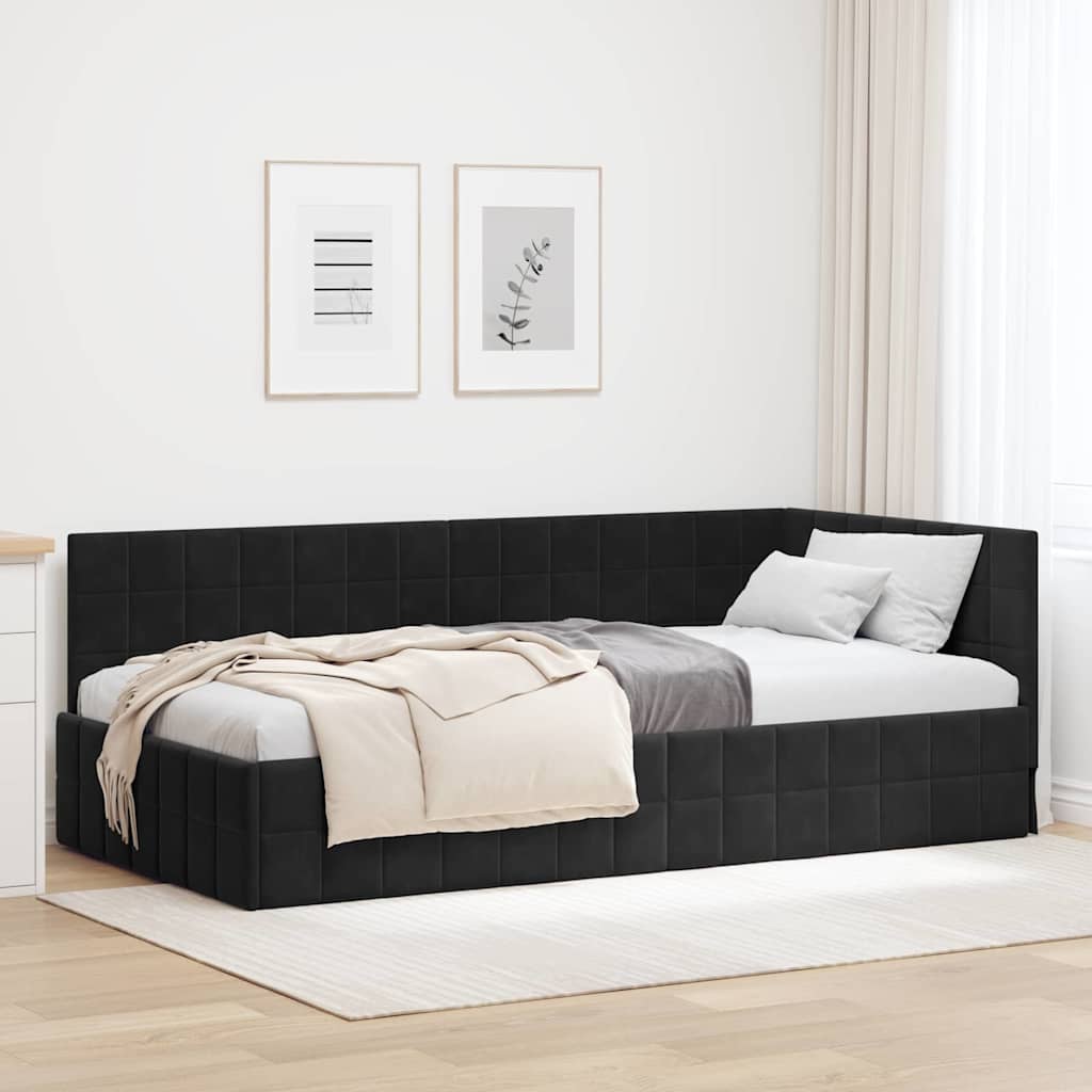 Cadre de lit d'angle Noir 100 cm x 200 cm Velours