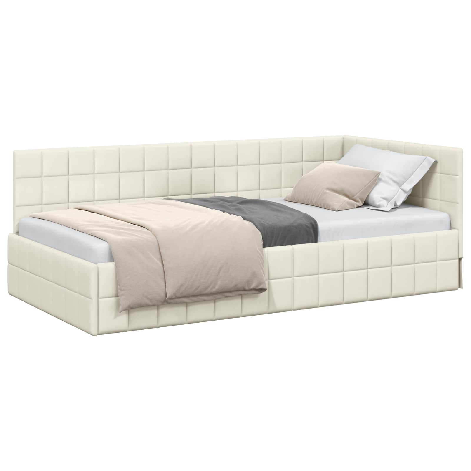Cadre de lit d'angle Crème 100 cm x 200 cm Velours - XIOS