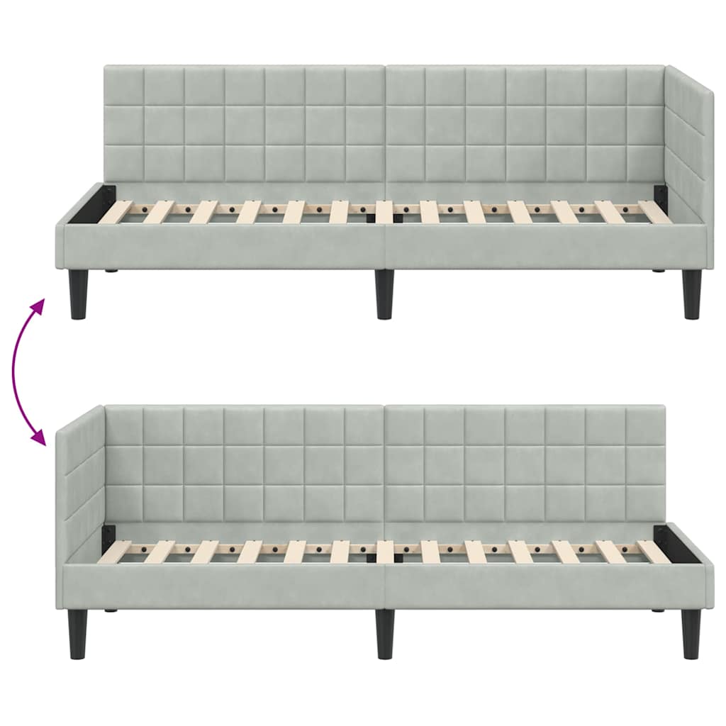 Cadre de lit d'angle Gris clair 80 cm x 200 cm Velours - XIOS
