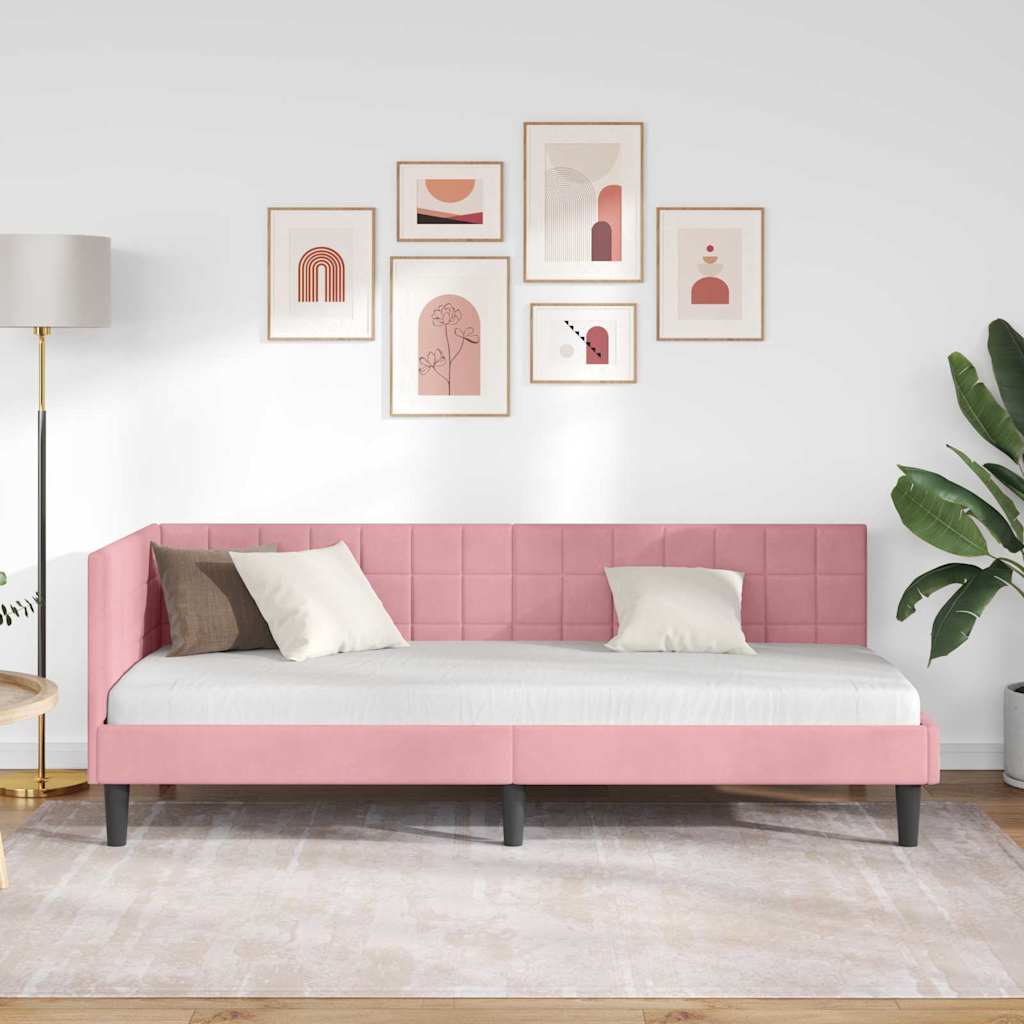 Cadre de lit d'angle Rose 80 cm x 200 cm Velours - XIOS