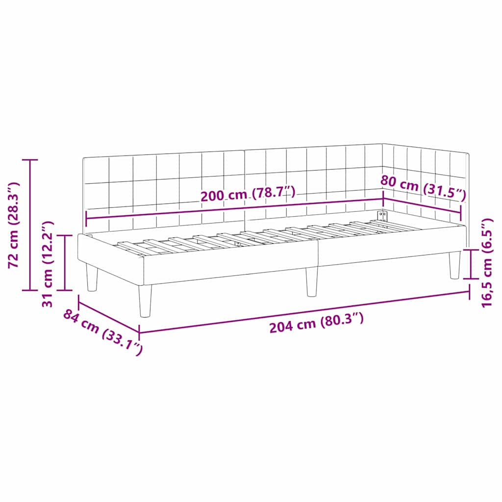 Cadre de lit d'angle Rose 80 cm x 200 cm Velours - XIOS