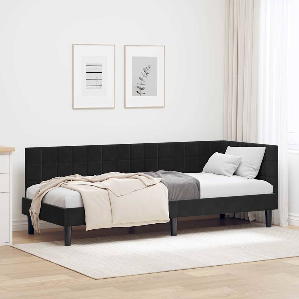 Cadre de lit d'angle avec tête de lit Noir 80 x 200 cm Velours - XIOS