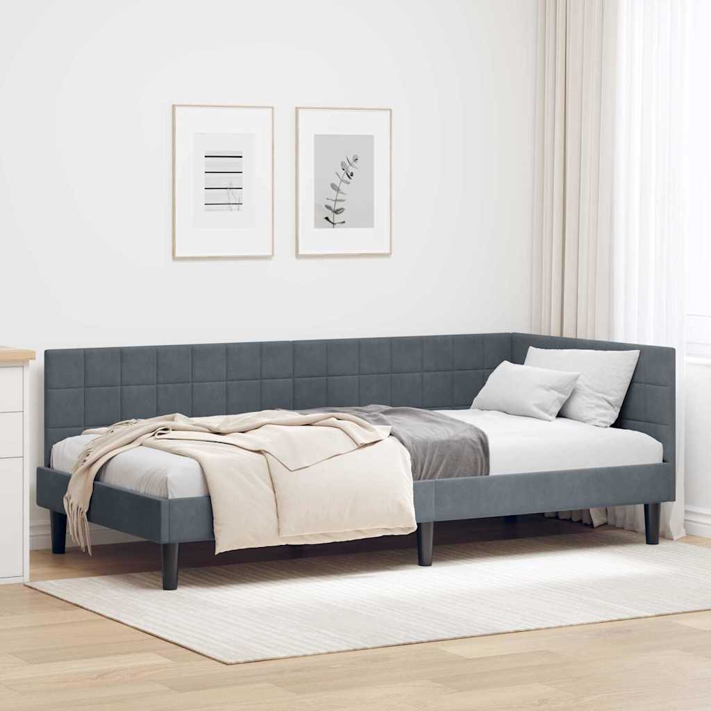 Cadre de lit d'angle Gris foncé 90 cm x 190 cm Velours - XIOS