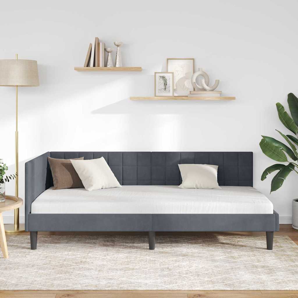 Cadre de lit d'angle Gris foncé 90 cm x 190 cm Velours - XIOS