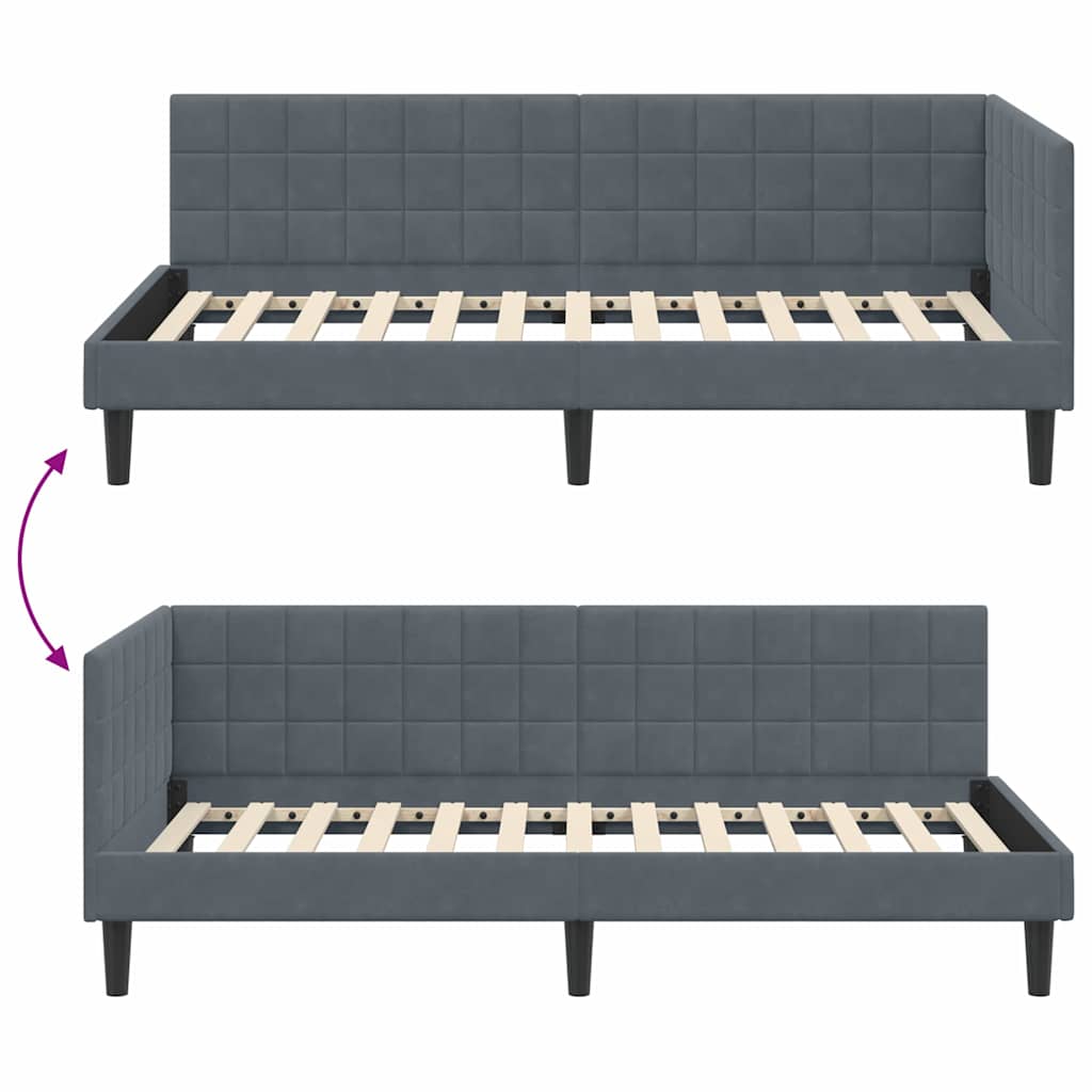Cadre de lit d'angle Gris foncé 90 cm x 190 cm Velours - XIOS