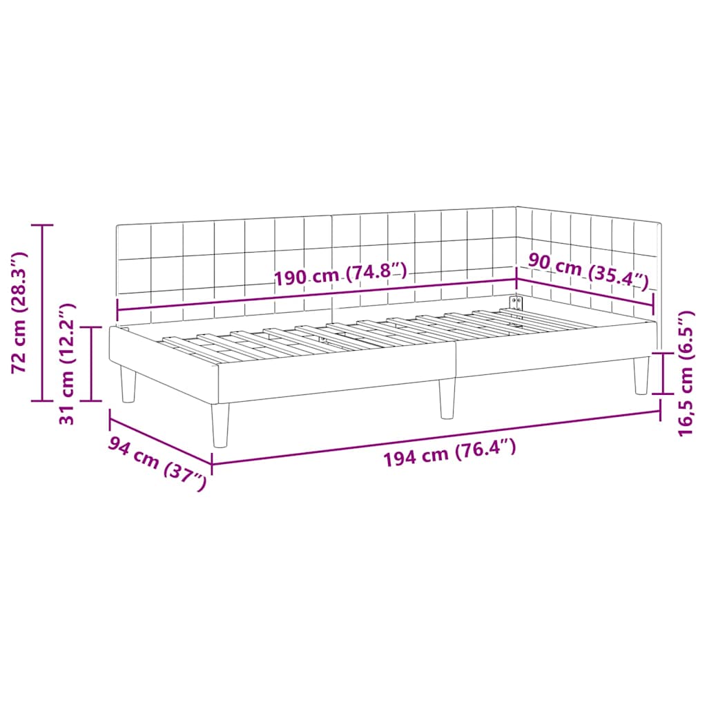 Cadre de lit d'angle Gris foncé 90 cm x 190 cm Velours - XIOS