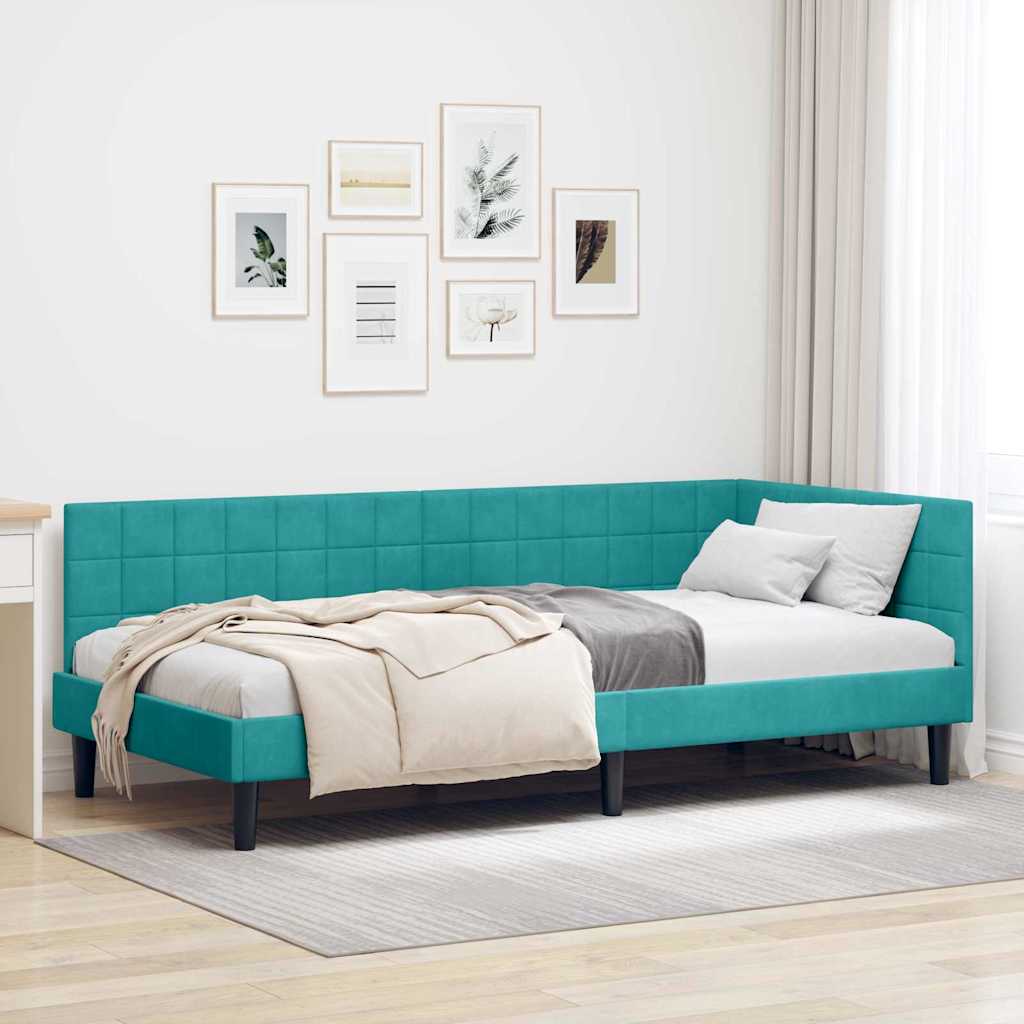 Cadre de lit d'angle Turquoise 90 cm x 190 cm Velours - XIOS