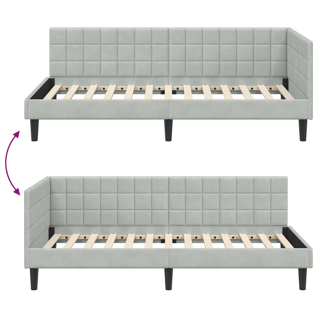 Cadre de lit d'angle Gris clair 90 x 200 cm Velours - XIOS