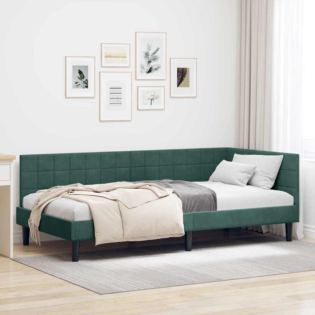 Cadre de lit d'angle Vert foncé 90 cm x 200 cm Velours - XIOS