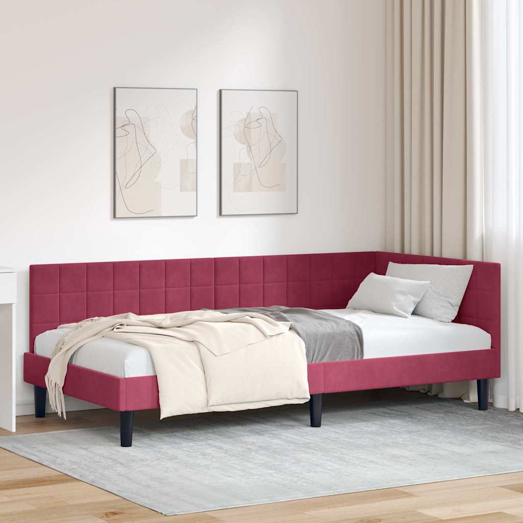 Cadre de lit d'angle Rouge bordeaux 90 x 200 cm Velours - XIOS