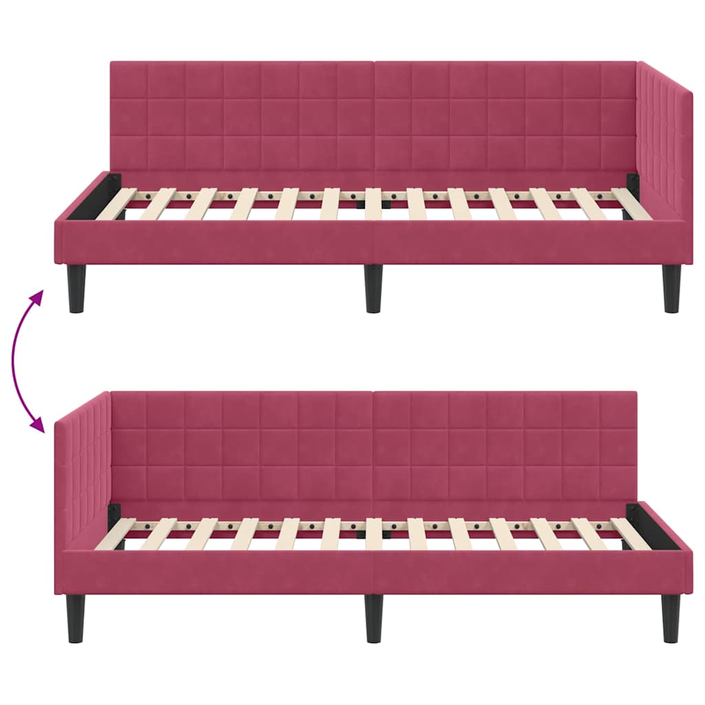 Cadre de lit d'angle Rouge bordeaux 90 x 200 cm Velours - XIOS