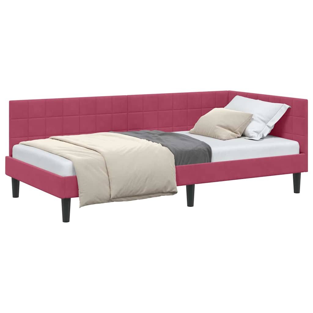 Cadre de lit d'angle Rouge bordeaux 90 x 200 cm Velours - XIOS