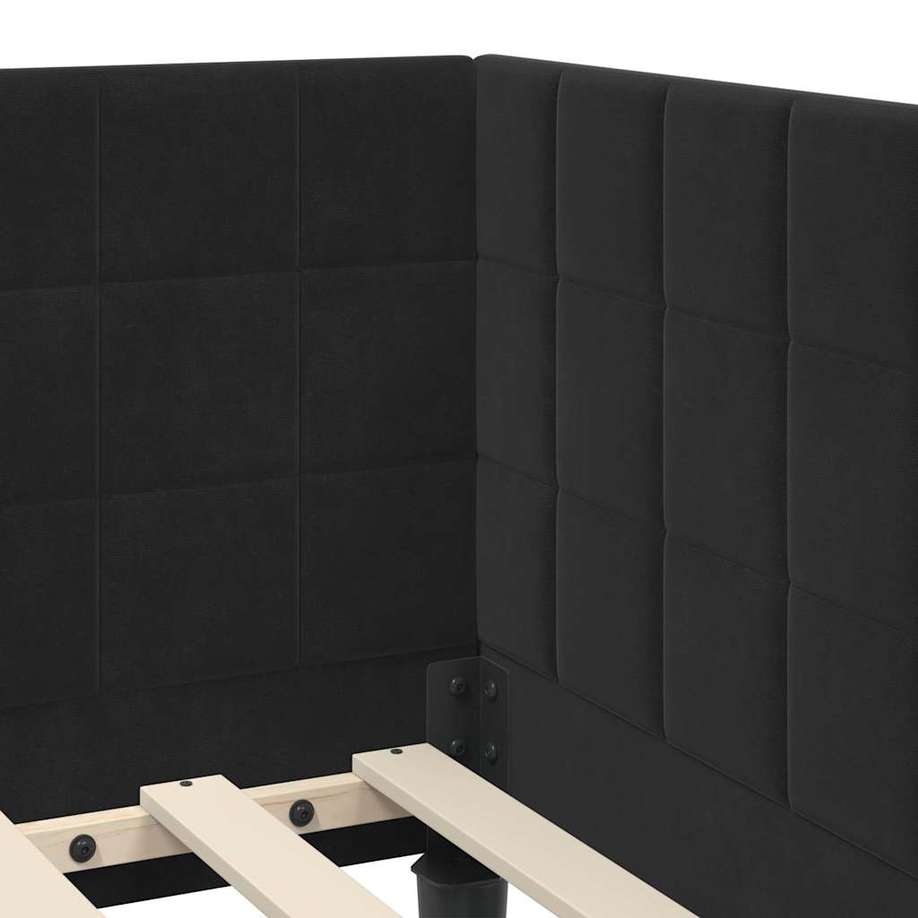 Cadre de lit d'angle avec tête de lit Noir 90 x 200 cm Velours - XIOS
