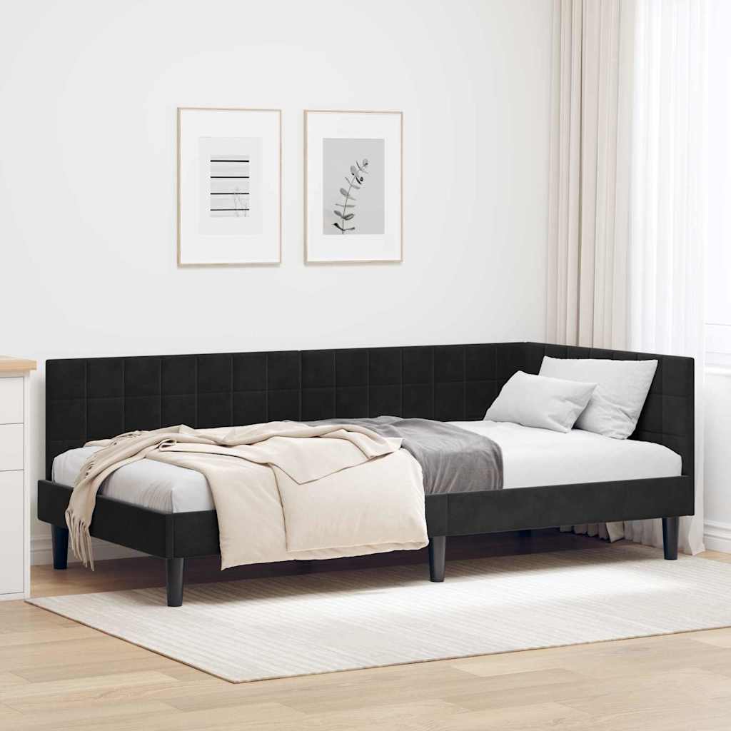 Cadre de lit d'angle avec tête de lit Noir 90 x 200 cm Velours - XIOS