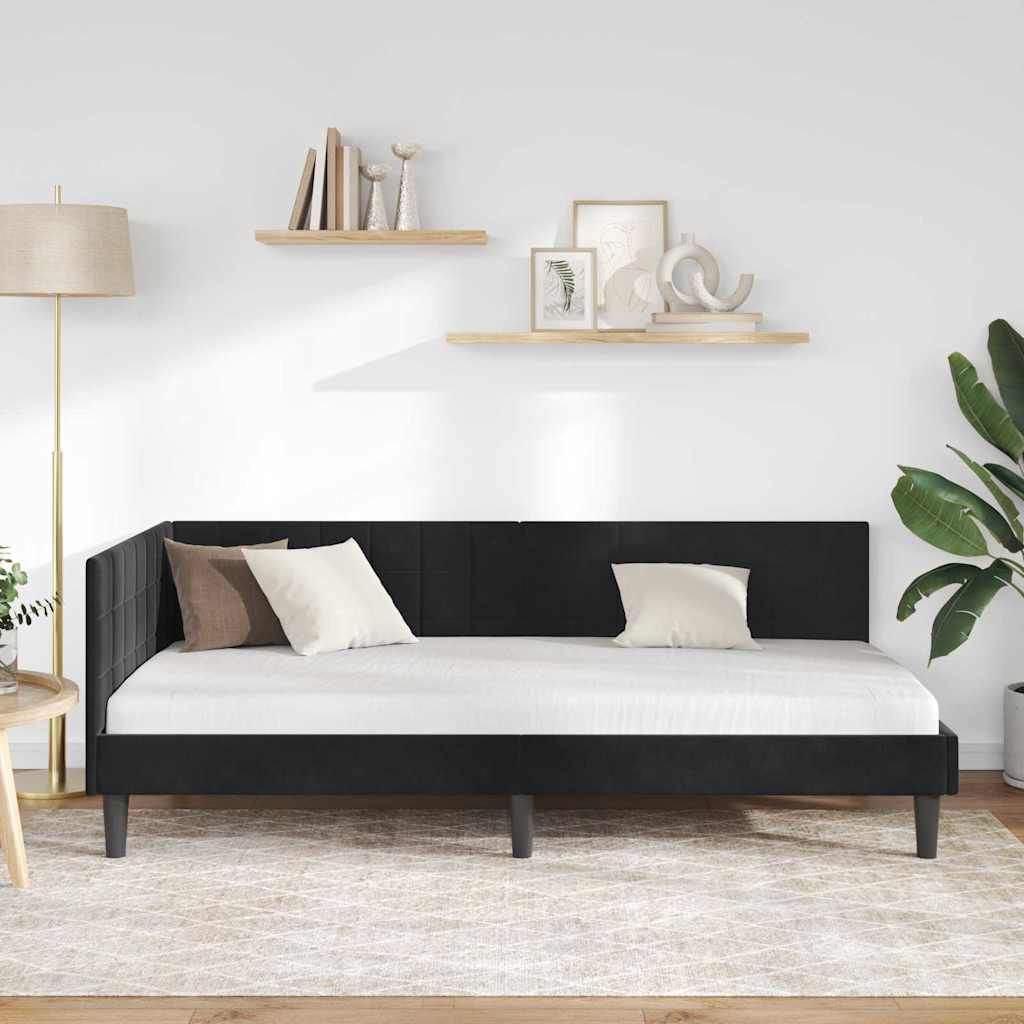 Cadre de lit d'angle avec tête de lit Noir 90 x 200 cm Velours - XIOS