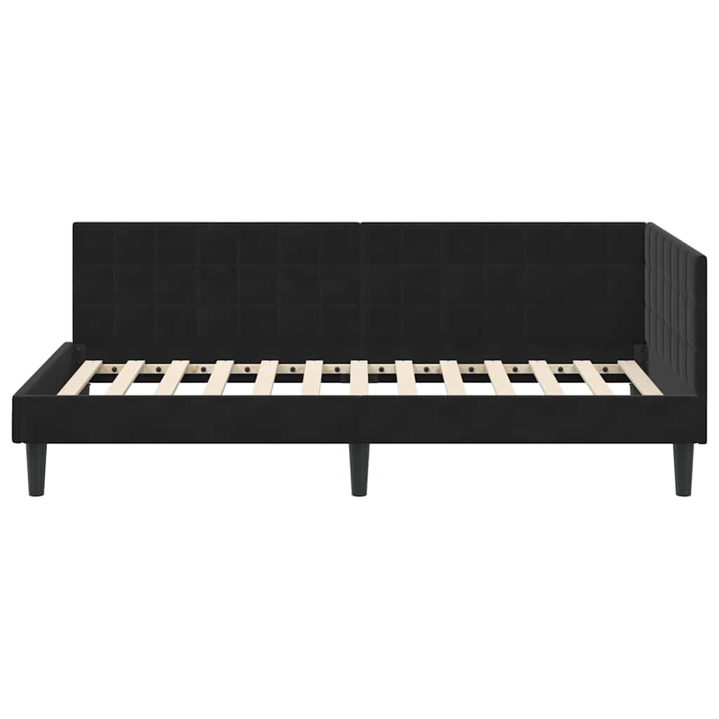 Cadre de lit d'angle avec tête de lit Noir 90 x 200 cm Velours - XIOS