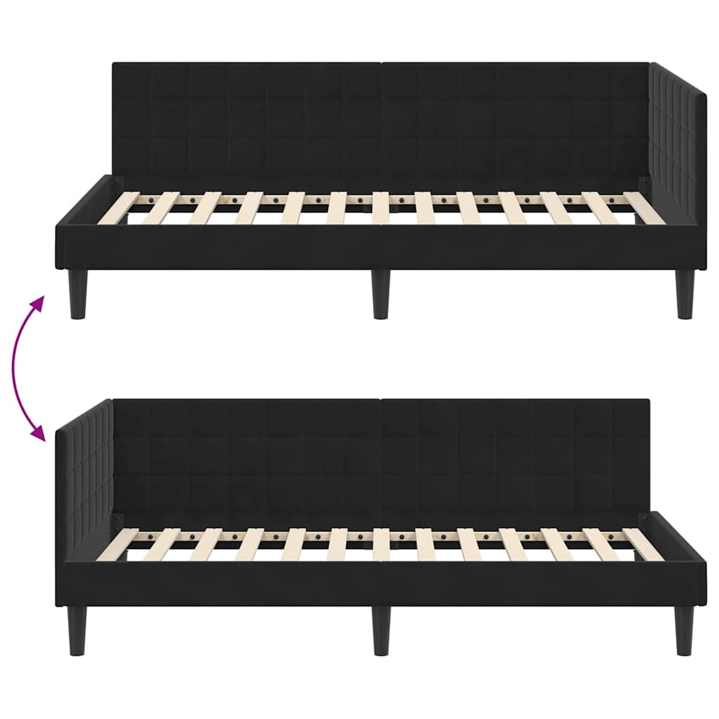 Cadre de lit d'angle avec tête de lit Noir 90 x 200 cm Velours - XIOS