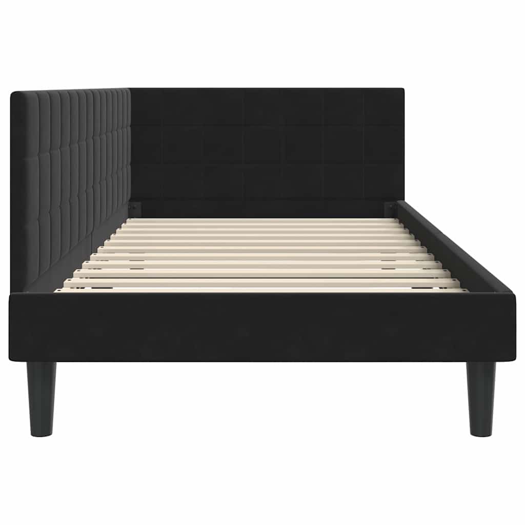 Cadre de lit d'angle avec tête de lit Noir 90 x 200 cm Velours - XIOS