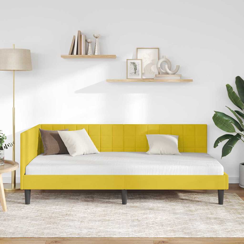Cadre de lit d'angle avec tête de lit Jaune 90 x 200 cm Velours - XIOS