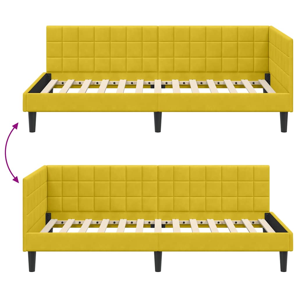 Cadre de lit d'angle avec tête de lit Jaune 90 x 200 cm Velours - XIOS
