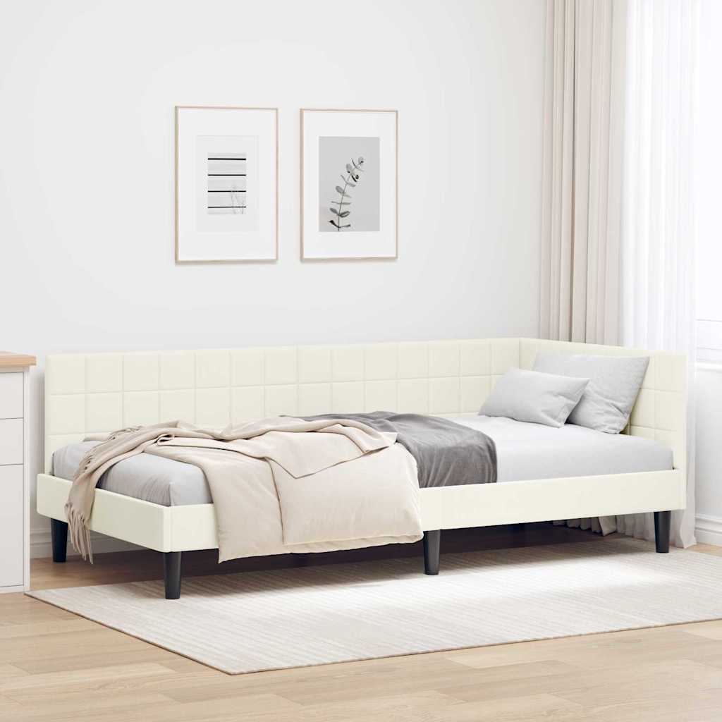 Cadre de lit d'angle avec tête de lit Crème 90 x 200 cm Velours - XIOS