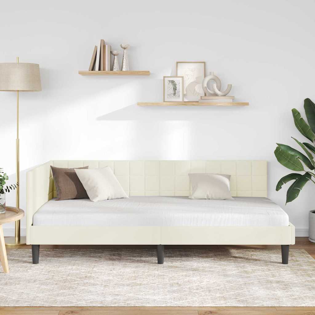 Cadre de lit d'angle avec tête de lit Crème 90 x 200 cm Velours - XIOS