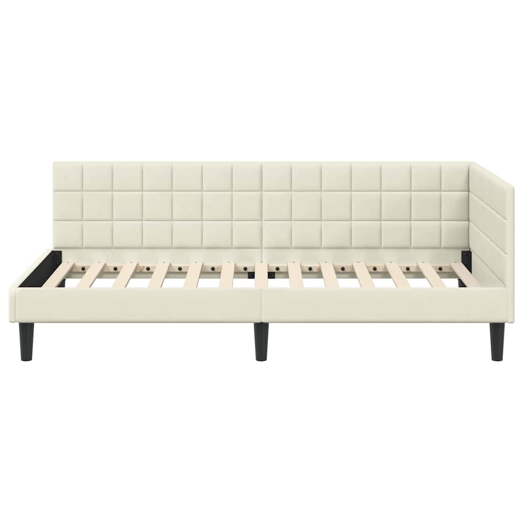 Cadre de lit d'angle avec tête de lit Crème 90 x 200 cm Velours - XIOS