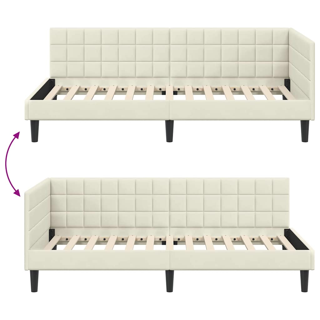Cadre de lit d'angle avec tête de lit Crème 90 x 200 cm Velours - XIOS