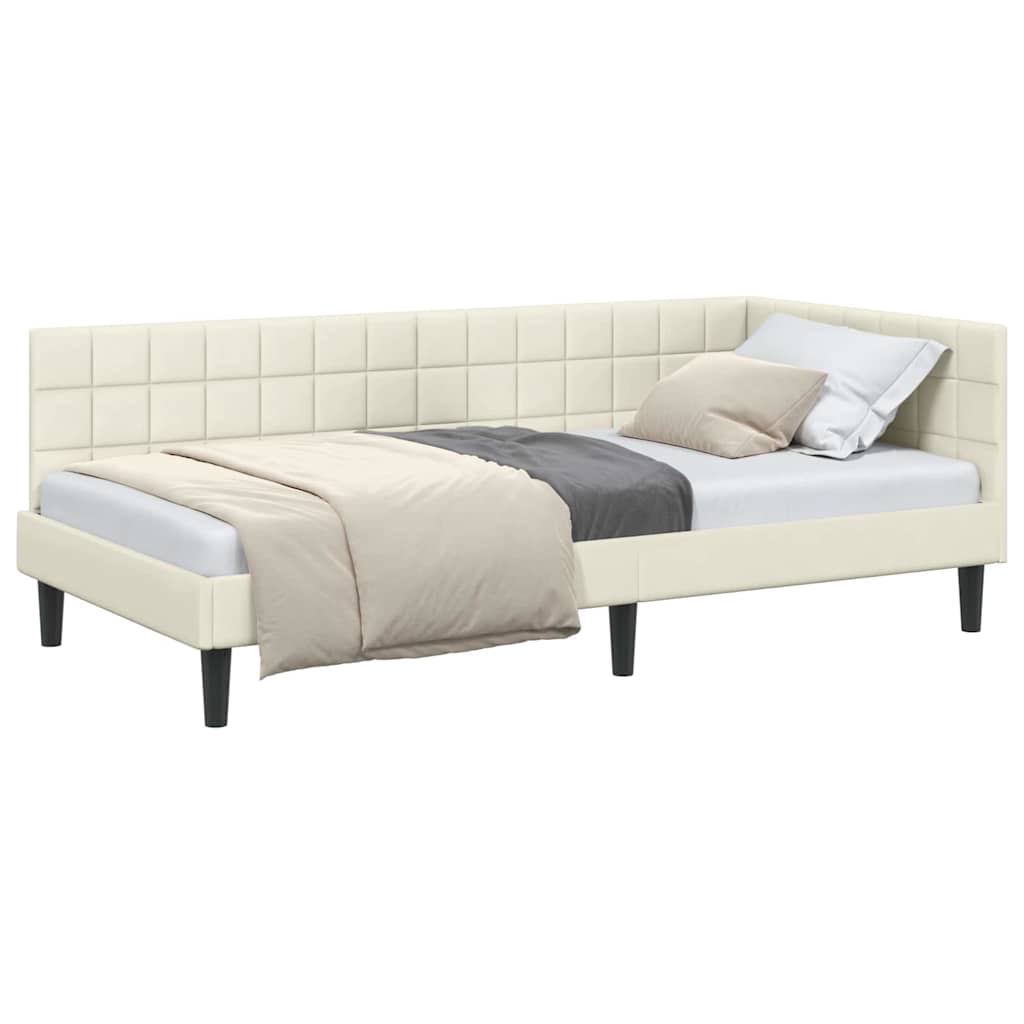 Cadre de lit d'angle avec tête de lit Crème 90 x 200 cm Velours - XIOS